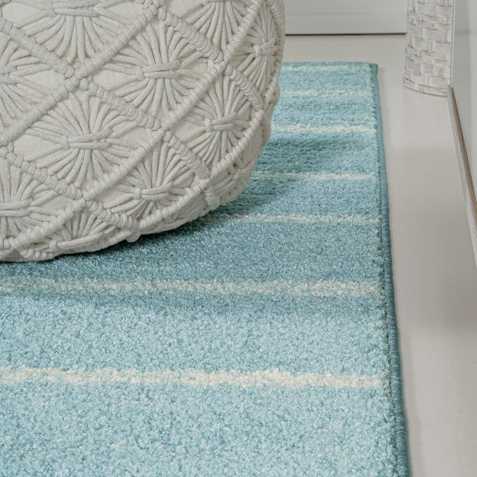 JONATHAN Y Williamsburg Minimalist Stripe Turquoise/Cream Indoor Area Rug, 3x5, Contemporary, Modern, Easy-Cleaning for Living Room, Bedroom, Kitchen, Pet Friendly, Non-Shedding (MOH201B-3)