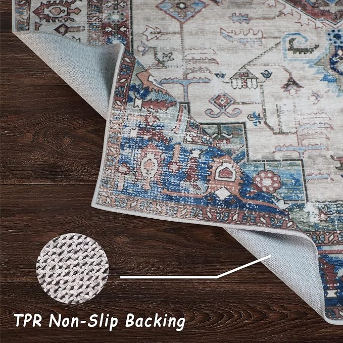 vivorug Runner Rug 2x10 Machine Washable Rug with Non-Slip Backing, Ideal for Kitchen Hallway Entryway Laundry Room - Vintage, Durable, Easy Clean, Low Pile Carpet Runner, Brown