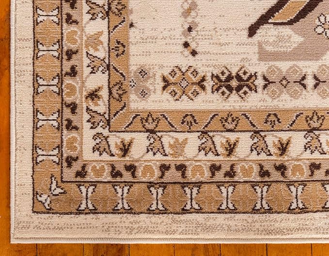 Unique Loom Taftan Collection Border Geometric Tribal Inspired Design Area Rug (6' 0 x 9' 0 Rectangular, Ivory/ Tan)