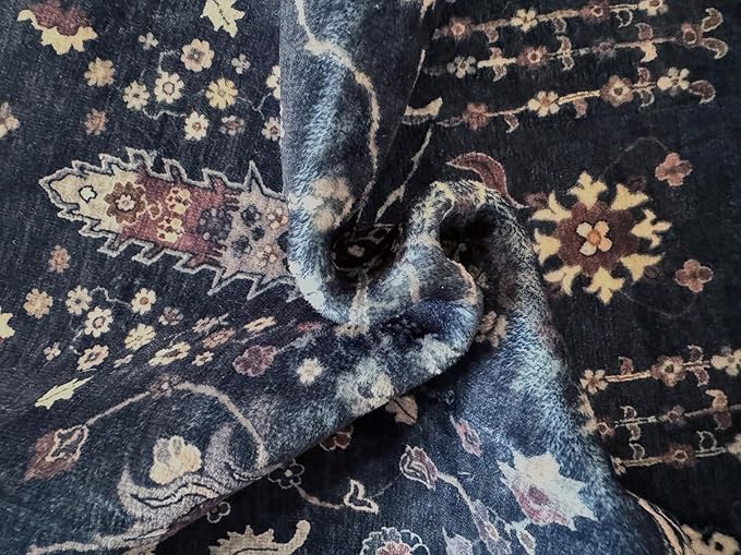 GLN Rugs Traditional Collection - Machine Washable Area Rug, Traditional Washable, Non Slip, Low Pile Chenille Rug, Living Room, Bedroom, Kitchen Rug (8' x 10' Black)