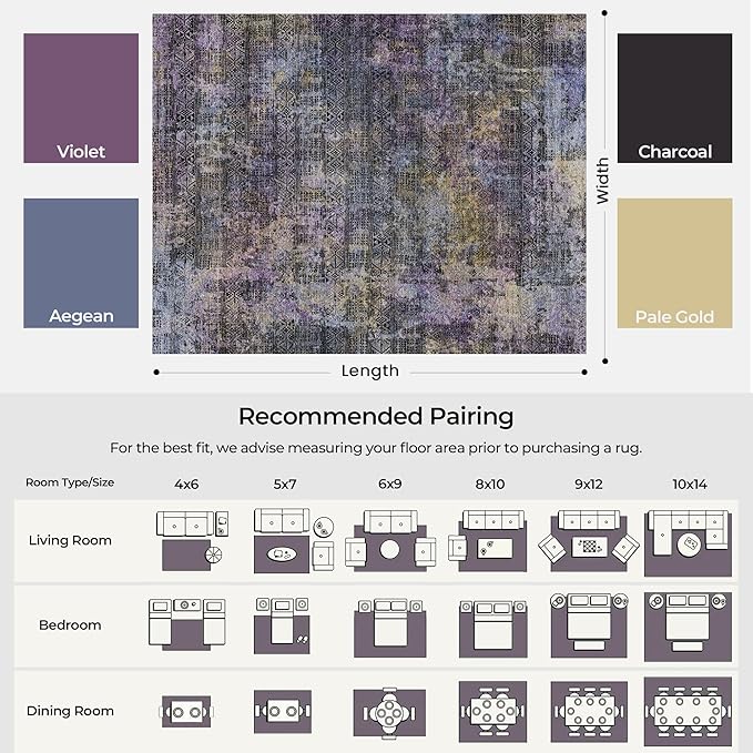 Kokia Abstract Area Rugs 9x12 Bedroom Washable Decor Low Pile Non-Slip Non-Shedding Indoor Black Gray Carpet Foldable Stain Resistant Floor Mat Living Room Dining Room, Oslo Nebula