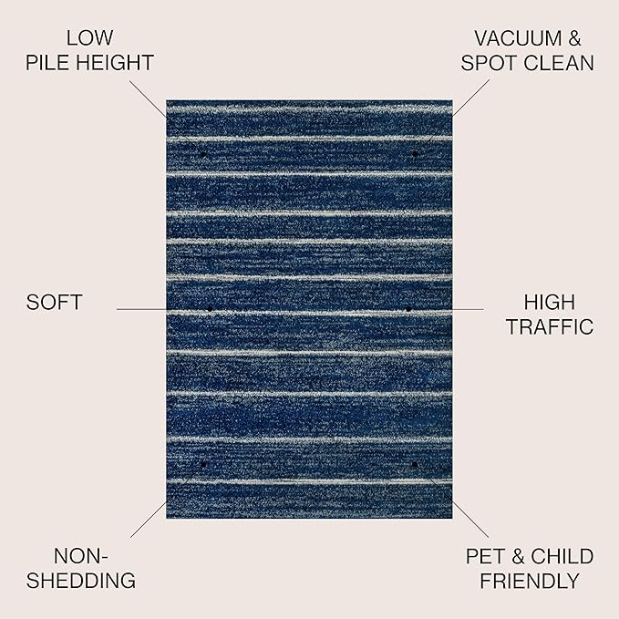 JONATHAN Y Williamsburg Minimalist Stripe Navy/Cream Indoor Area Rug, 3x5, Contemporary, Modern, Easy-Cleaning for Living Room, Bedroom, Kitchen, Pet Friendly, Non-Shedding (MOH201C-3)