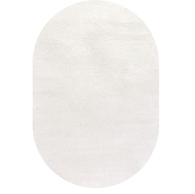 Eyely UES100T-6OV Supersoft Haze Solid Low-Pile Indoor Area Rug, Coastal, Bohemian, Minimalist, Classic, Casual for Bedroom,Kitchen,Living Room,Non Shedding,Easy-Washing, Cream, 6 X 9 Oval
