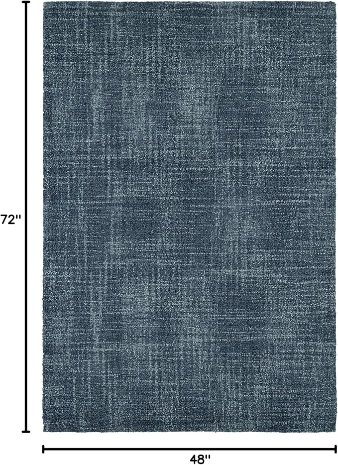 Dash and Albert Crosshatch Denim Hand Micro Hooked Wool Rug, 4 X 6 Feet, Blue Solid Pattern - Premium Luxury Hotel Quality Soft Breathable Hypoallergenic Machine Washable Easy Care All Season