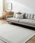 Mark&Day Wool Rugs, 6x9 Janmichael Solid and Border Gray/Ivory Area Rug, Grey Ivory Black Carpet for Living Room, Bedroom or Kitchen (6' x 9')