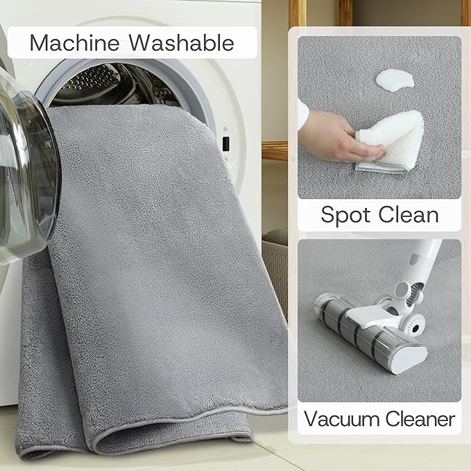 Solid Washable Area Rug - 6x9 Medium Pile Faux Cashmere Carpet for Living Room Bedroom, Grey