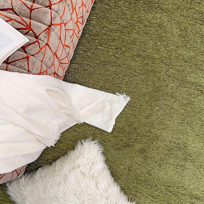 Alfa Rich 7x10 Green Washable Area Rugs for Living Room Bedroom Kitchen Cotton Decor Solid Rug