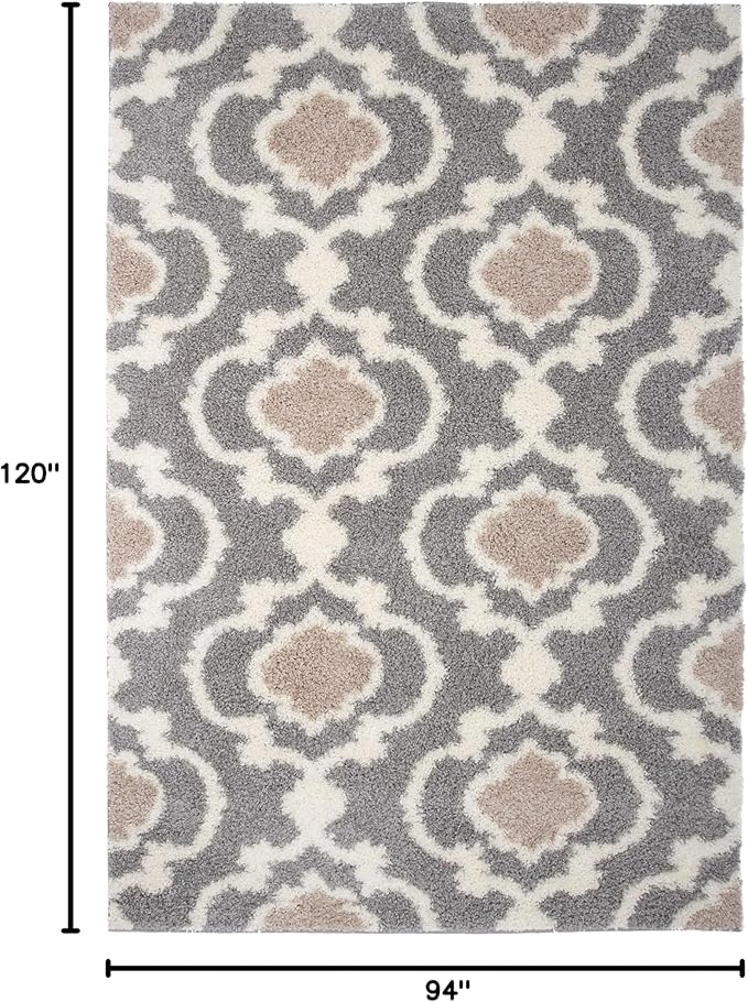 Rugshop Cozy Moroccan Trellis Gray/Cream 7'10" X 10' Indoor Shag Area Rug