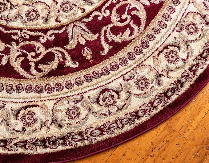 Unique Loom Versailles Collection Traditional Classic Medallion Floral Motif Area Rug (6' 0 x 6' 0 Round, Burgundy/ Ivory)