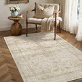 HUGEAR 3x5 Entryway Area Rug Retro Beige Small Rug Machine Washable Door Mat Vintage Floral Low Pile Carpet Distressed Throw Rug Entrance Kitchen Bedroom Bathroom Office Non Slip Soft Lightweight