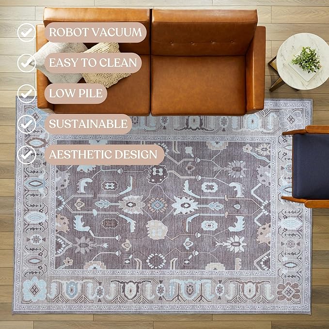 Brown Oushak Runner Rug, Modern Runners, Vintage, Turkish, Eclectic, Floral, Pastel, Washable, Long Runner Rugs for Hallway, Kitchen, Living Room, Bedroom, Kitchen, Bathroom, 2'5"x13'