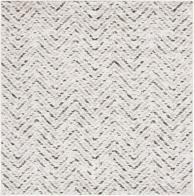 SAFAVIEH Adirondack Collection Area Rug - 6' Square, Ivory & Dark Green, Chevron Design, Non-Shedding & Easy Care, Ideal for High Traffic Areas in Living Room, Bedroom, Dining (ADR104X-6SQ)