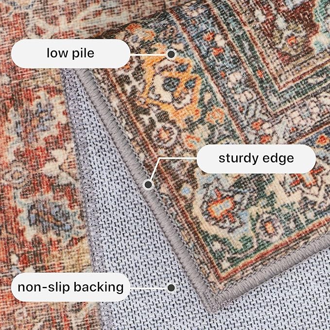 GENIMO 2x7 Runner Rugs for Hallway, Machine Washable Non Slip Vintage Rugs, Low Pile Lightweight Soft Print Rug for enrtyway, Corridor, Home Office, Kitchen, Terracotta Indigo