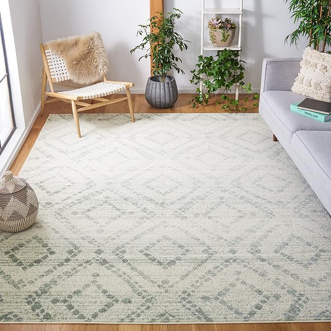 SAFAVIEH Adirondack Collection Area Rug - 11' x 15', Ivory & Green, Contemporary Design, Stain Resistant, Ideal for High Traffic Areas in Living Room, Bedroom & Dining Room (ADR131X-1115)