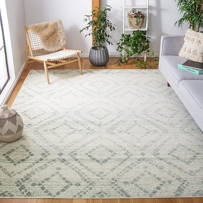 SAFAVIEH Adirondack Collection Area Rug - 8' Square, Ivory & Green, Modern Diamond Distressed Design, Ideal for High Traffic Areas in Living Room, Bedroom, Dining (ADR131X-8SQ)