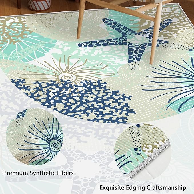 Tritard Coastal Area Rugs Nautical Beach Themed Non-Slip Machine Washable Rugs Modern Floor Carpet for Living Room Bedroom, 3x5, Navy