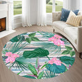 Indoor Outdoor Round Rug 6ft - Blue White Tropical Botanical Pattern, Non-Slip Patio Carpet, Easy-Clean Non-Shedding Rug for Living Room, Kitchen, Garden, Indoor Shower Mat