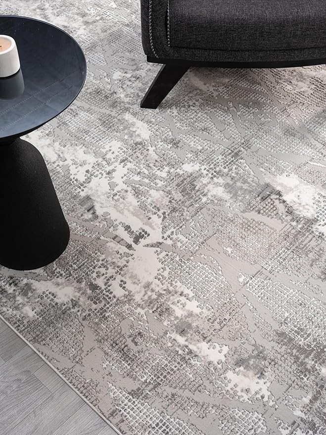Adel Modern Runner Rug for Kitchen, 2x7 Rustic Distressed Abstract Gray Runner, Medium Pile Stain Resistant Carpet for Bedroom, Hallway or Entryway (2' x 7, Gray)