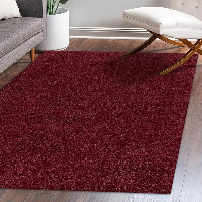 Eyely UES100Q-4 Supersoft Haze Solid Low-Pile Indoor Area Rug Casual;Contemporary;Solid;Traditional, Bedroom, Kitchen, Living Room, Easy-Cleaning, Non-Shedding, 4 X 6, Dark Red