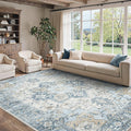 10x14 Area Rugs for Living Room, Machine Washable Rug, Non Slip Vintage Rugs, Low Pile Lightweight Print Rug for Bedroom, Dining Room, Home Office, Blue