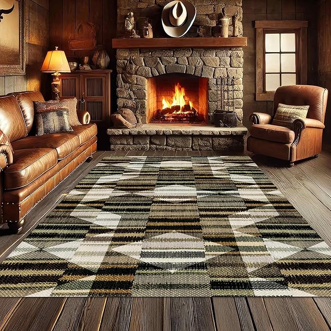 Large Living Room Area Rug 8x10ft,Modern Geometric Rugs, Multicolor Low Pile Farmhouse Carpet, Machine Washable & Non-Slip Non-Shedding for Classroom, Bedroom & Dorm