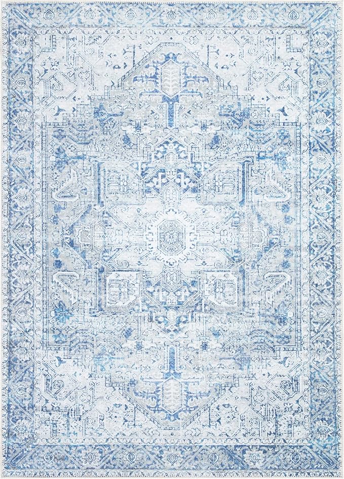 Bloom Rugs Washable Non-Slip 9' x 12' Rug - Blue/Gray Traditional Area Rug for Living Room, Bedroom, Dining Room, and Kitchen - Exact Size: 9' x 12'