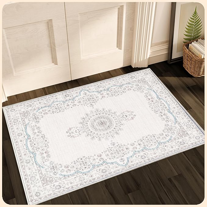 Istana 2x3 Rugs - Pink Beige Whisper/Grey/Blue Area Rugs - Foldable Dining Room Rug - Area Rug for Bedroom - Anti-Slip Washable Modern Rugs for Living Room