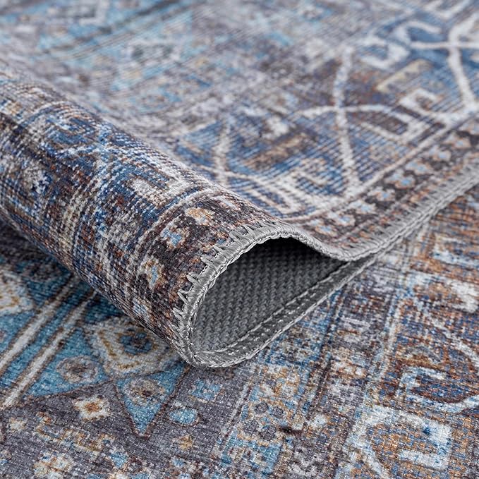 Bloom Rugs Washable 6' x 9' Rug - Slate Gray/Blue Traditional Area Rug for Living Room, Bedroom, Dining Room, and Kitchen - Exact Size: 6' x 9'