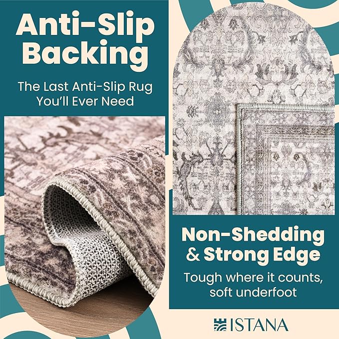Istana 2x3 Rugs - Pale Rose Beige Area Rug - Foldable Washable 2x3 Rug - Non Shedding Rugs for Entryway - Anti-Slip Washable Carpet Area Rug Soft Microfiber