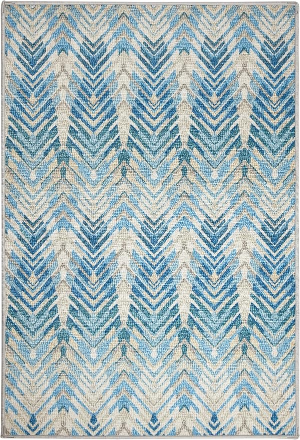 Dash & Albert Seneca Blue Machine Washable Rug, 7.5 X 9.5 Feet, Blue Graphic Pattern - Premium Luxury Hotel Quality Soft Breathable Hypoallergenic Machine Washable Easy Care All Season Comfortable