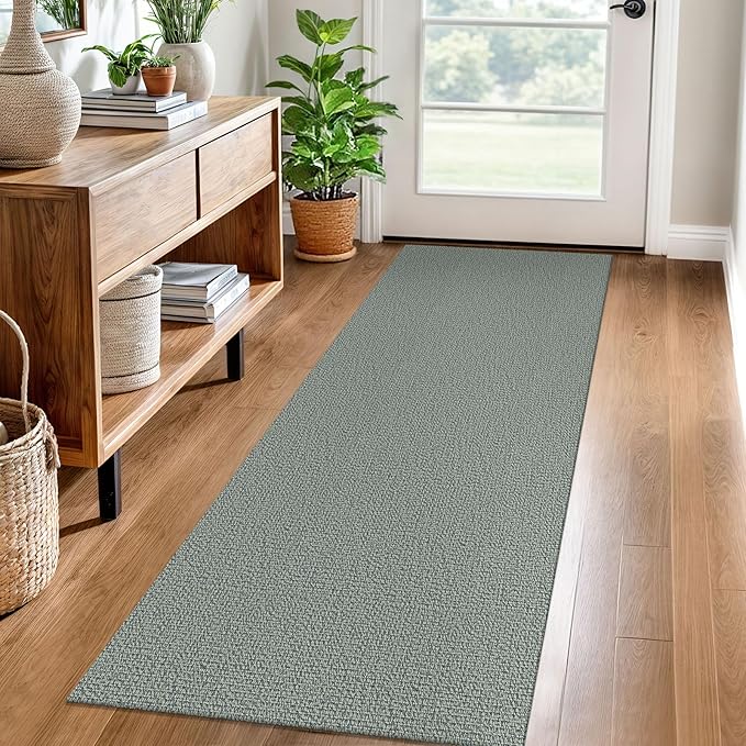 EARTHALL Washable Runner Rug 2x6 Ft Non Slip Runners for Hallways Cotton Rubber Backed Kitchen Runner Braided Indoor Floor Carpet Runners for Entryway, Hallway, Kitchen, Bedroom, Green/Grey