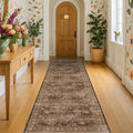 Brown Neutral Boho Washable 3x12 Extra Long Hallway Runner Rug, Waterproof Large Kitchen Floor Rug Indoor, Non-Slip Stain & Fade Resistant, Vintage Dark Earthy Taupe Decor