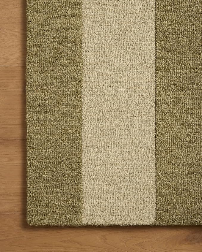 Loloi Leanne Ford Craven Collection CVN-01 Light Olive/Oatmeal 2'-6" x 7'-6" Runner Rug Geometrical, Patterned, Neutral, Hallway, Kitchen, Mudroom, and Bathroom
