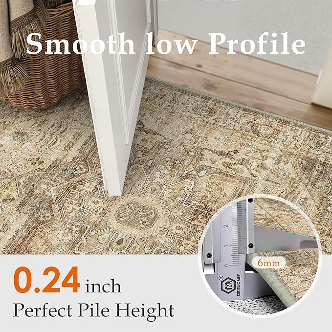Brown Multi Hallway Runner Rug 2x6 Vintage Washable Distressed Area Carpet Kitchen Indoor Non Slip Long Traditional Medallion Retro Accent Throw Rug for Bedroom Laundry Dining Living Room
