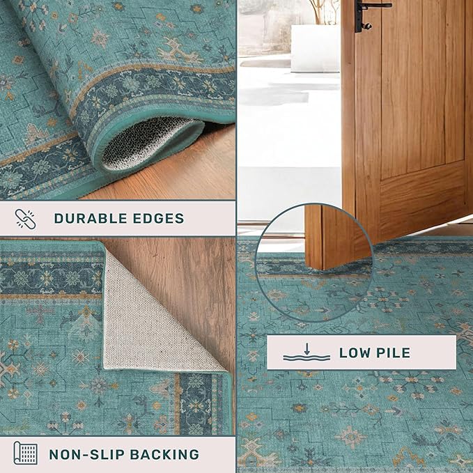 Boho 8x10 Large Teal Green Rugs for Living Room - Vibrant Turquoise Rug for Bedroom under Bed, Dining Room under Kitchen Table, Washable Soft Non Slip Unique Aqua Colorful Indoor Décor teal area rug