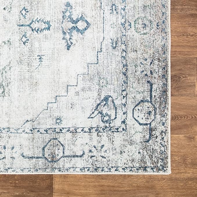 Bloom Rugs Washable Non-Slip 3' x 5' Rug - Teal/Beige Traditional Area Rug for Living Room, Bedroom, Dining Room, and Kitchen - Exact Size: 3' x 5'