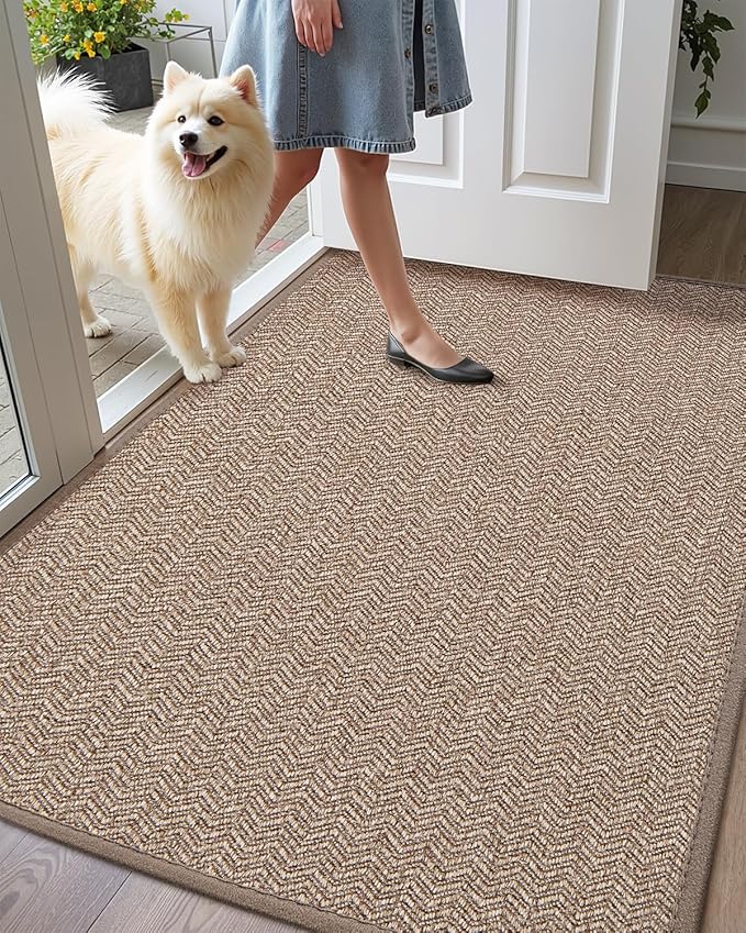 Color&Geometry Large Front Door Mat Indoor Entrance, 24"X48" Indoor Mats for Entryway Non Slip Rubber Backed, 2x4 Dirt Trapper Double Door Mat Washable, Dark Khaki (Rolled-up NO Creases)