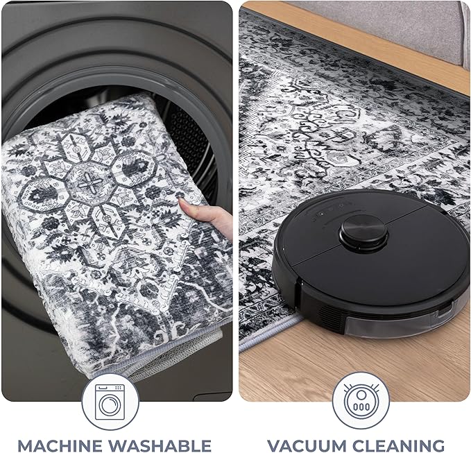 KOZYFLY Runners for Hallways 2x5 Ft Washable Kitchen Runner Rug Boho Runner Rug for Entryway Indoor Printed Faux Wool Floor Carpet Runner for Laundry Room Kitchen Hall, Grey