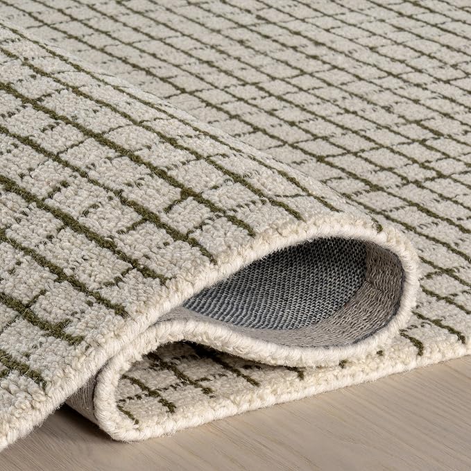 Rugs USA Melrose Green/Ivory, 9'6" x 13'6", Handmade, Wool & Cotton, Soft and Cozy, High Traffic, Stain Resistant, Easy Clean, Durable Area Rug for Bedroom, Living Room, Dining Space, Den, Entryway