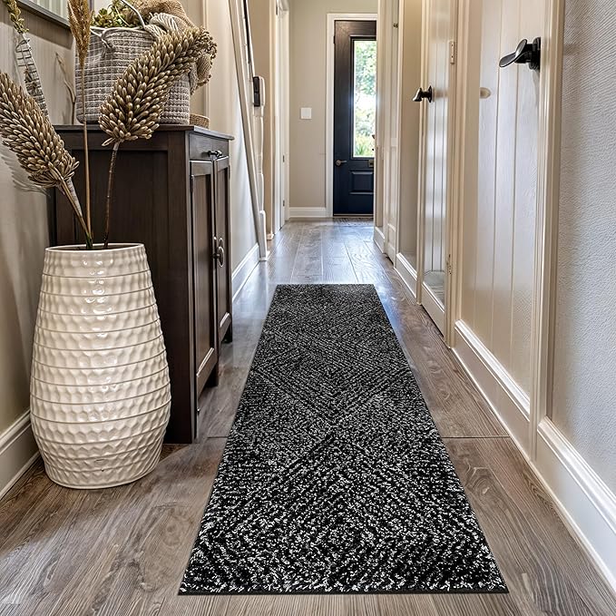 Rugshop Geometric Diamond Stripe Shag Runner Rug Anthracite Dark Gray 2' 3" x 12' Great for Long Hallways, Open Entryways, or Galley Kitchens