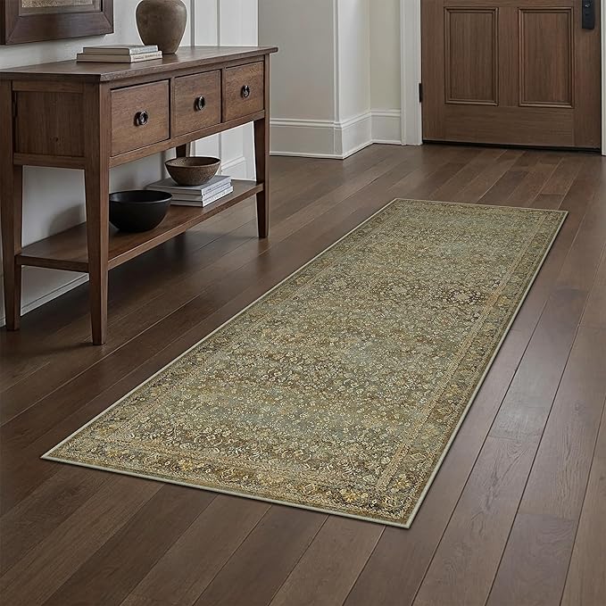 Runner Rug 2x6 Brown Hallway Washable Kitchen Vintage Carpet Non Slip Long Indoor Bedroom Retro Traditional Accent Throw Rug for Bathroom Office Entryway Laundry Dining