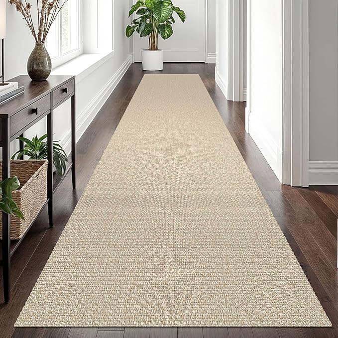 EARTHALL Long Runner Rug 3x12 Ft Non Slip Runners for Hallways Cotton Non Slip Entryway Runner Braided Kitchen Runner Indoor Outdoor Carpet Runners for Entryway, Hall, Foyers, Send/Beige