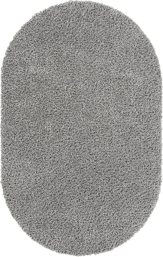 Unique Loom Davos Shag Collection Area Rug - Solid (5' 3" x 8' Oval, Sterling)