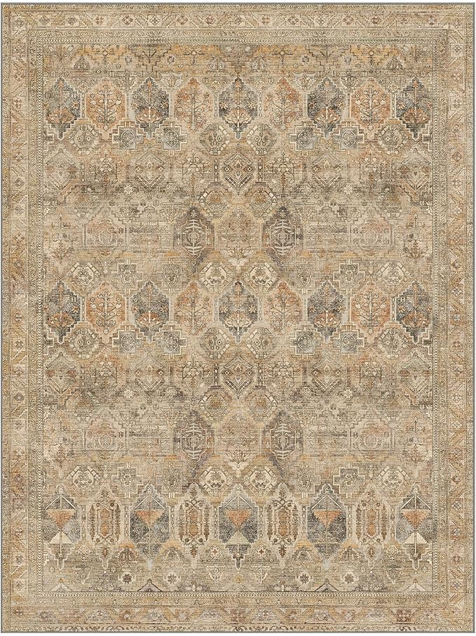 Bavni Kitchen Rug 2x8 Runner Rugs for Hallways Entryway, Washable Vintage Print Carpet, Ultra-Thin Chenille Low Pile Lightweight Rug with Non Slip Backing, Wood