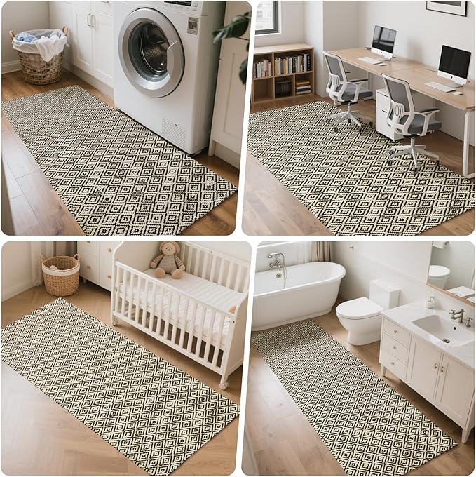 Hallway Runner Rug 2x5, Washable Kitchen Runners Non Slip, Ultra Thin Entryway Floor Mat Fit Under Door, Soft Low Pile Cotton Boho Carpet for Laundry Outdoor Bedroom