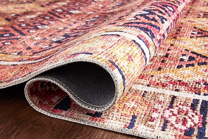 Loloi Layla Collection LAY-15 Magenta/Multi 5'-0" x 7'-6" .13" Thick Area Rug, Soft, Durable, Vintage Inspired, Distressed, Low Pile, Non-Shedding, Easy Clean, Printed, Living Room Rug