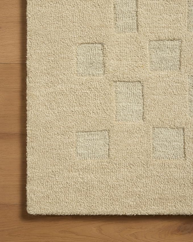 Loloi Leanne Ford Craven Collection CVN-04 Oatmeal/Dove 9'-3" x 13' Area Rug Checkered, Patterned, Neutral, Living Room, Bedroom, Dining Room
