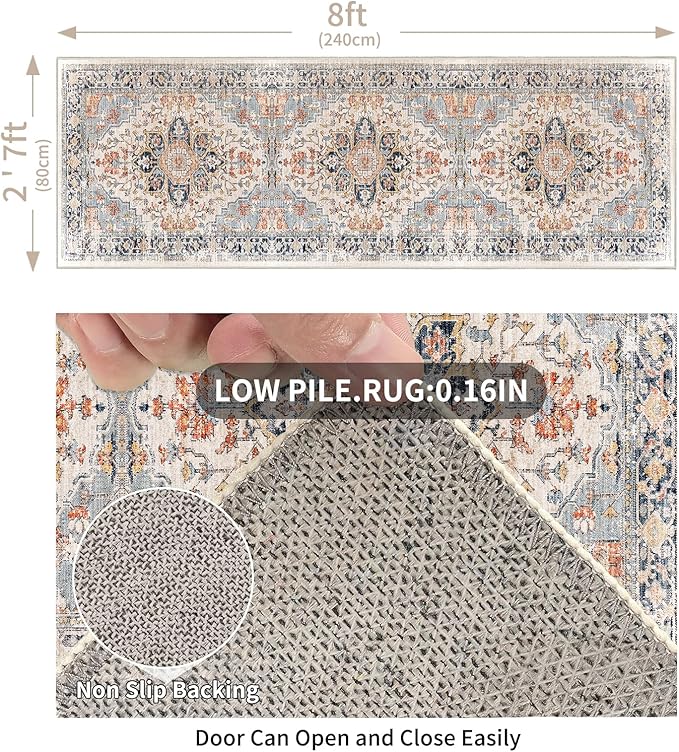 Enkor Runner Rugs for Hallway, 2.6x8 Washable Soft Non Slip Floor Rugs for Kitchen, Modern Mat for Living Room Bedroom Entryway Orange & Black