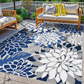 Colorful 6x9 Outdoor Area Rug Washable Multicolored Patio Rug Tropical Botanical Floral Chenille Waterproof Outdoor Carpet Non-Slip for Patio, Deck, Backyard, Porch, Blue