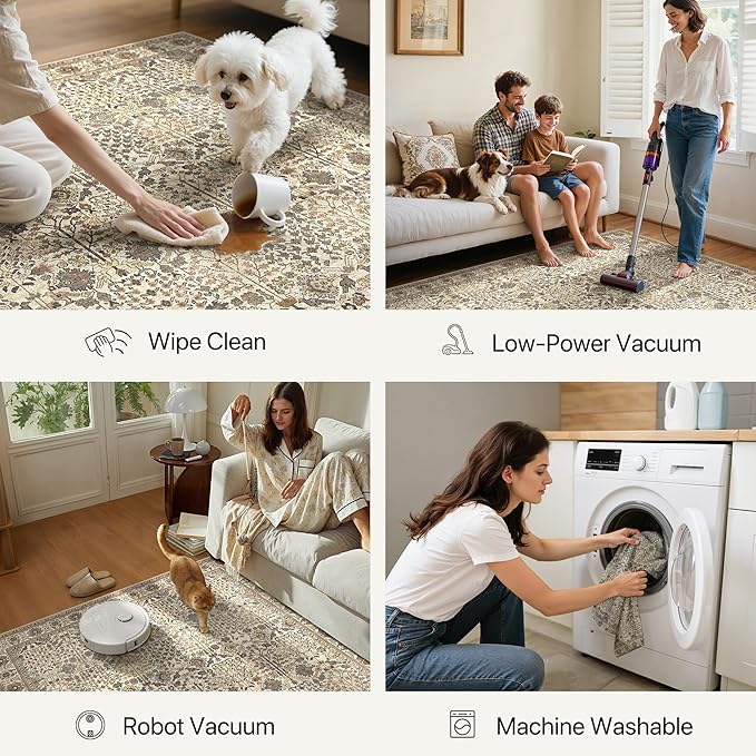 Bavni2'6''x8 Rug Runners for Hallways, Washable Runner Rug Non Slip,Vintage Floral Print Style Rugs for Bedroom-Lightweight Low Pile Carpet for Hallways Bathroom, Dark Espresso